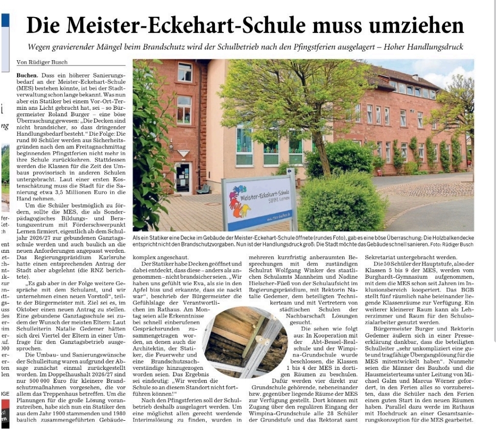 Zeitung Brandschutz Schließung